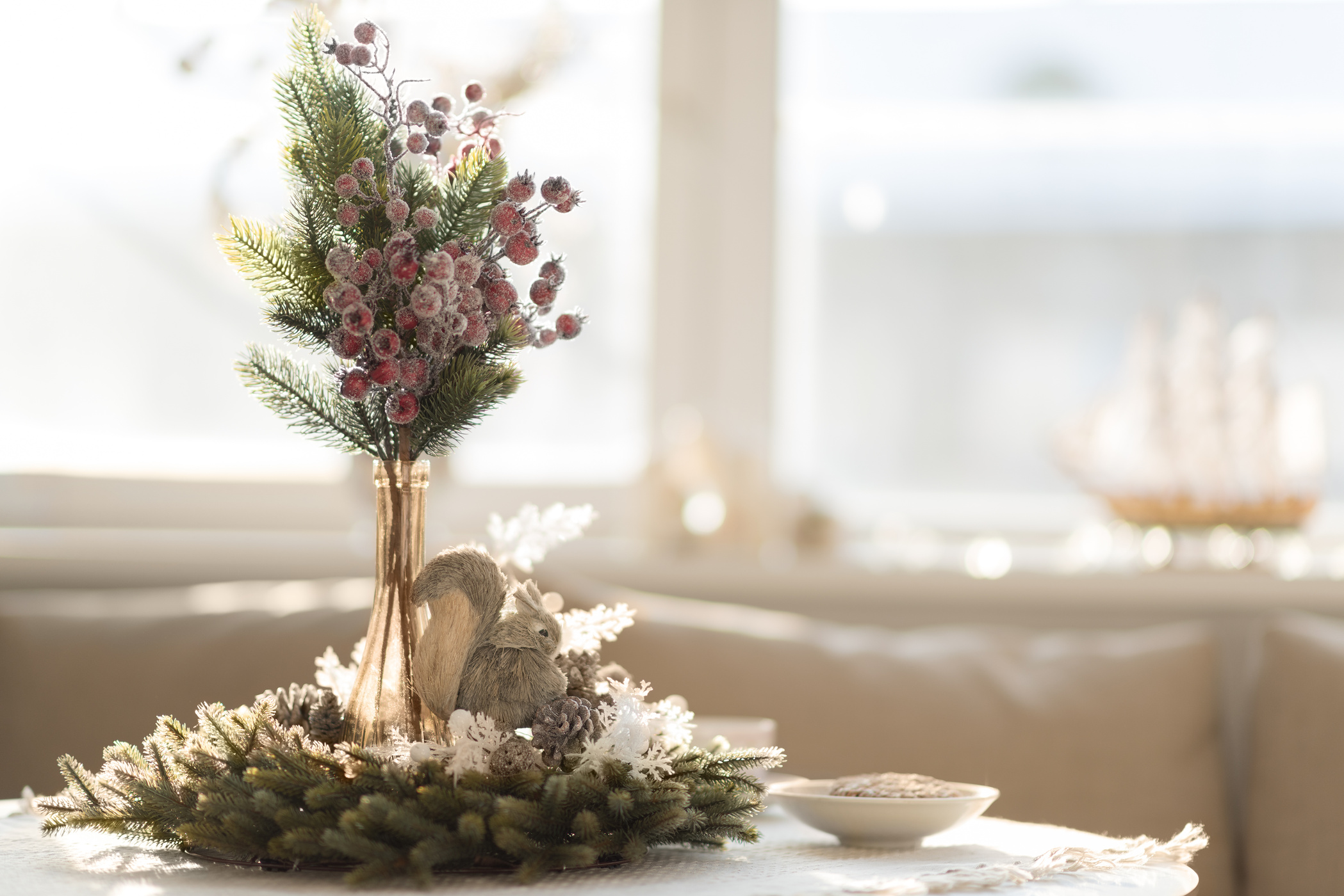 Christmas Interior in Natural Light of Sunny Day